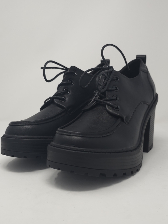 Forever Link Shoes - Charcoal Platform Chunky Heel Oxford Lace Up  Lug Sole Trendy